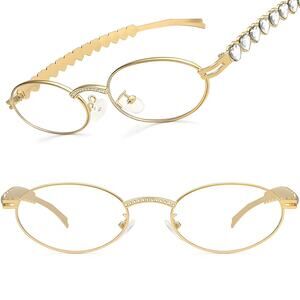 Gold & Clear Oval Sunglasses For Women Crystal Elegant Embellishments Luxury